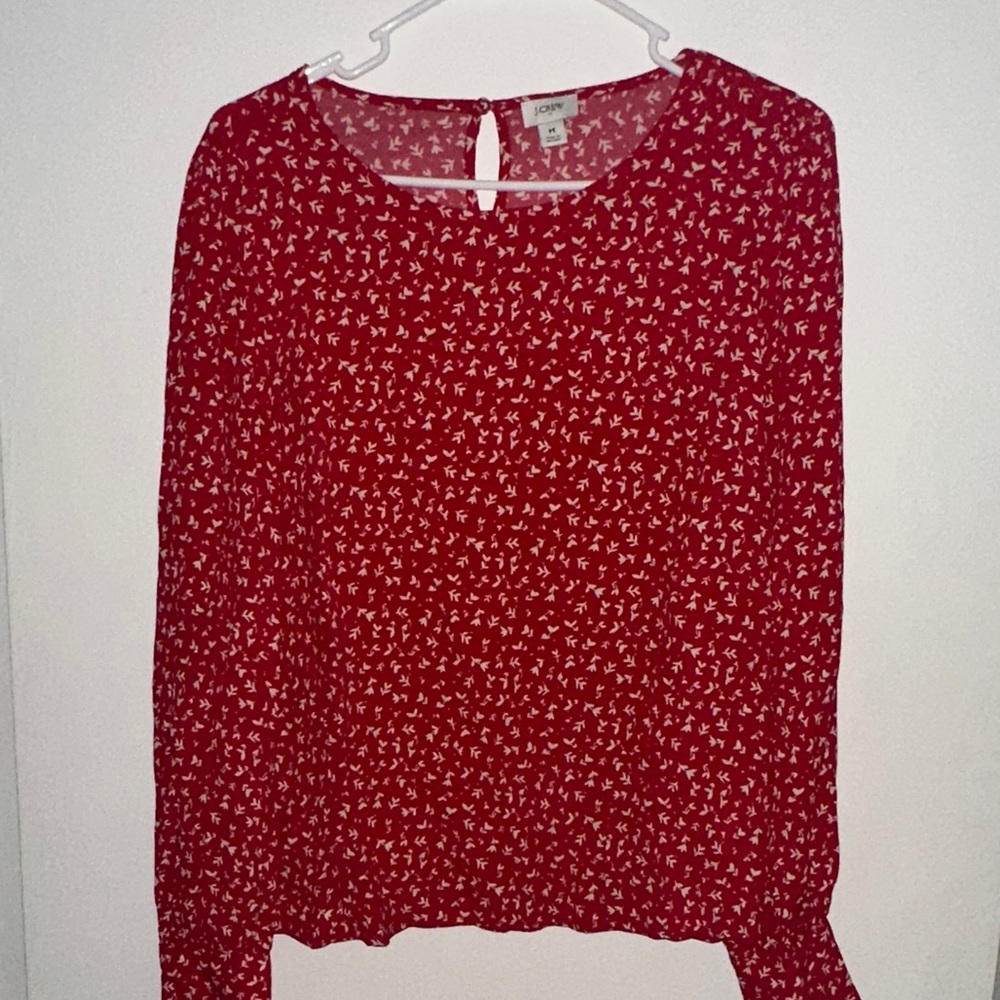 J. Crew Red Patterned Blouse